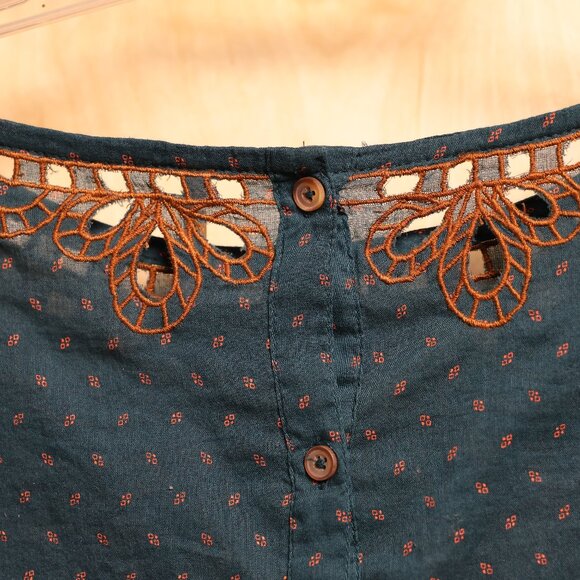 Free People Teal and Brown Embroidered Blouse - Picture 8 of 10